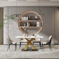 Modern White Rectangular Dining Table,Sintered Stone top,Gold X-Shaped