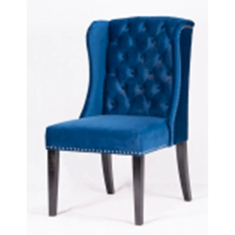 Chaise de salle à manger capitonnée à oreilles en velours bleu marine