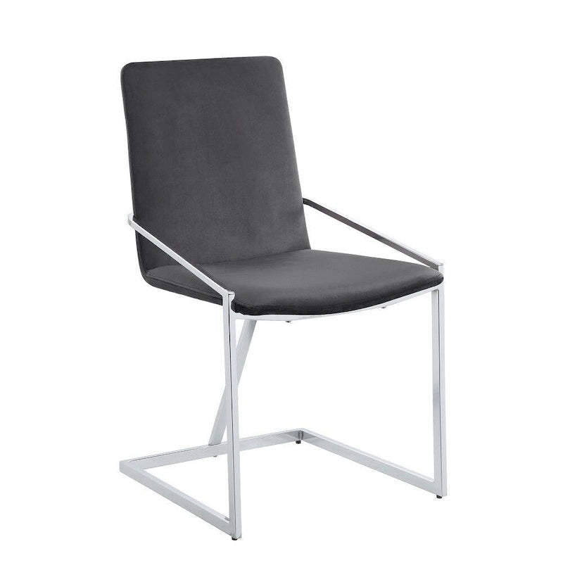 Lot de 2 chaises de salle à manger, 58,4 cm, en velours gris, piètement en métal chromé moderne