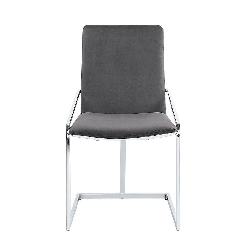 Lot de 2 chaises de salle à manger, 58,4 cm, en velours gris, piètement en métal chromé moderne