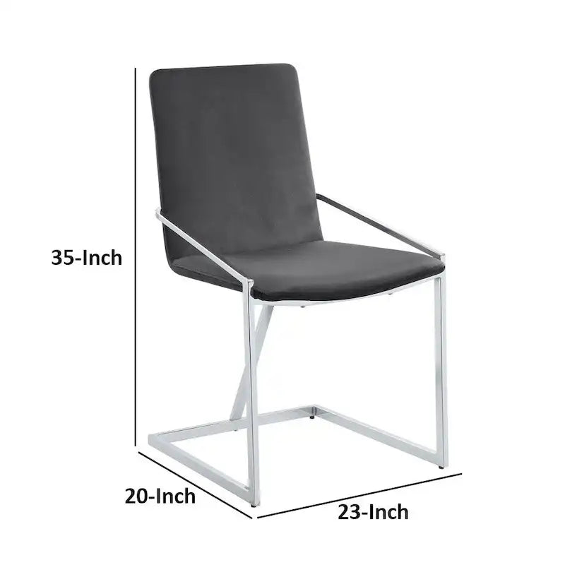 Lot de 2 chaises de salle à manger, 58,4 cm, en velours gris, piètement en métal chromé moderne