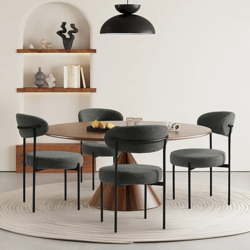 Chaise de salle à manger Bayville en métal avec dossier incurvé et revêtement en tissu (Lot de 4)