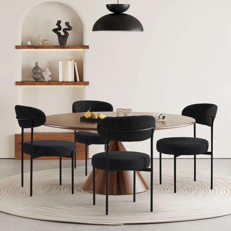 Chaise de salle à manger Bayville en métal avec dossier incurvé et revêtement en tissu (Lot de 4)