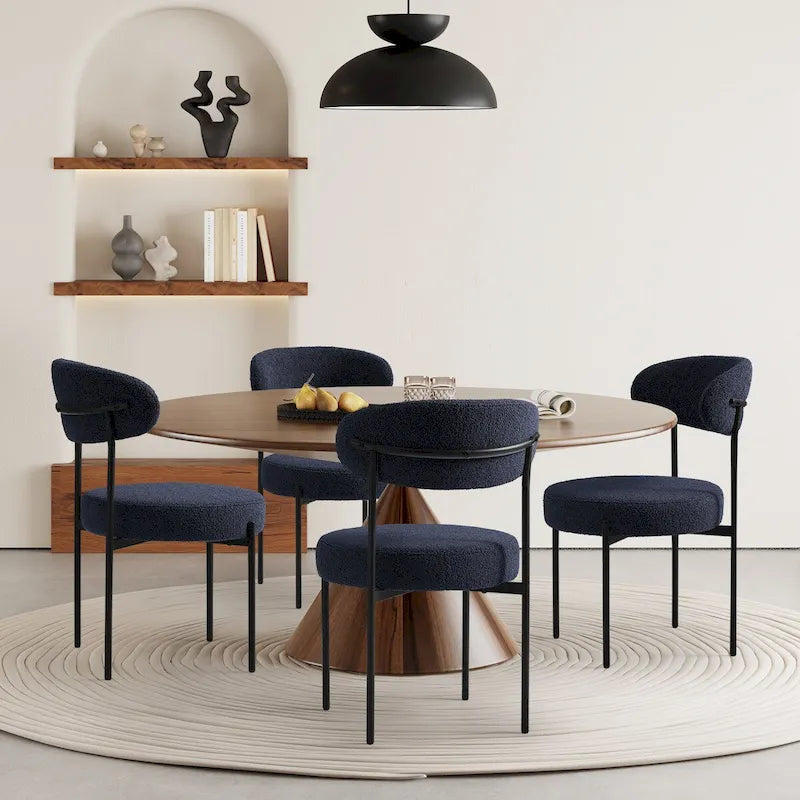Chaise de salle à manger Bayville en métal avec dossier incurvé et revêtement en tissu (Lot de 4)