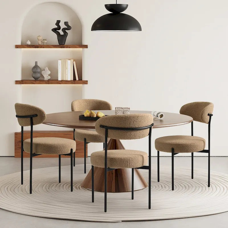 Chaise de salle à manger Bayville en métal avec dossier incurvé et revêtement en tissu (Lot de 4)