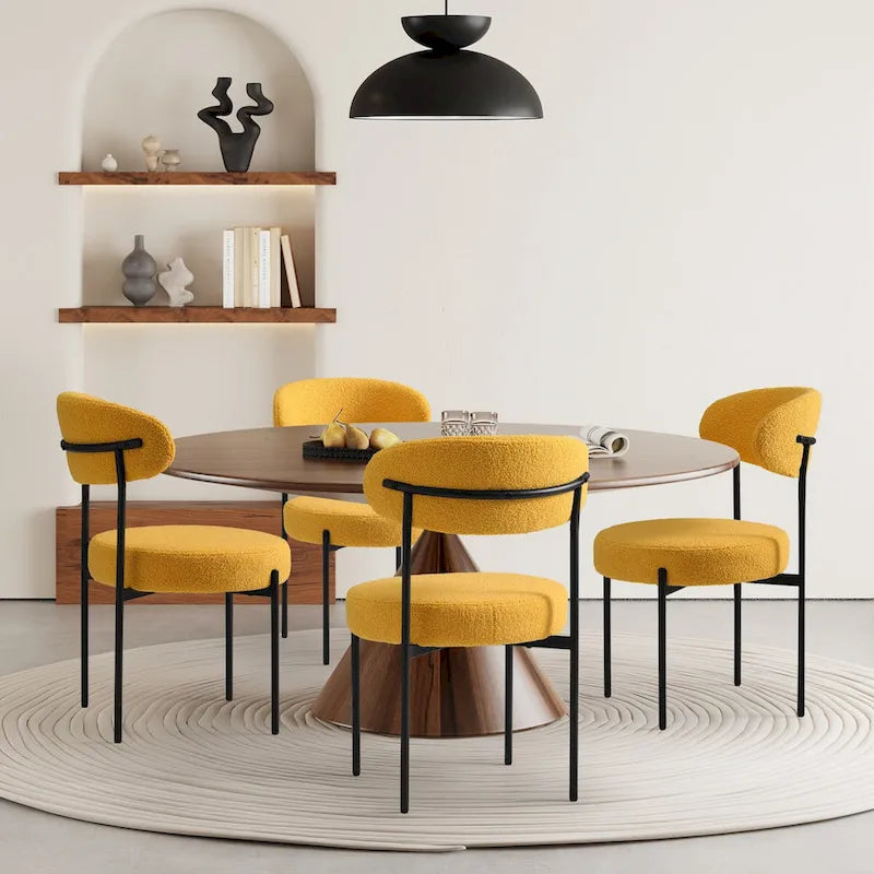 Chaise de salle à manger Bayville en métal avec dossier incurvé et revêtement en tissu (Lot de 4)