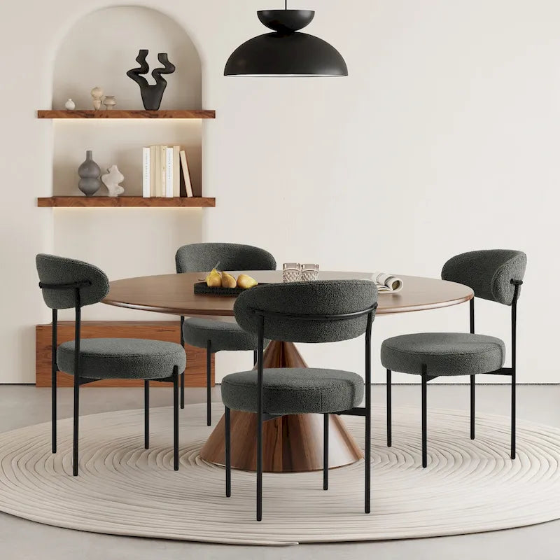 Chaise de salle à manger Bayville en métal avec dossier incurvé et revêtement en tissu (Lot de 4)