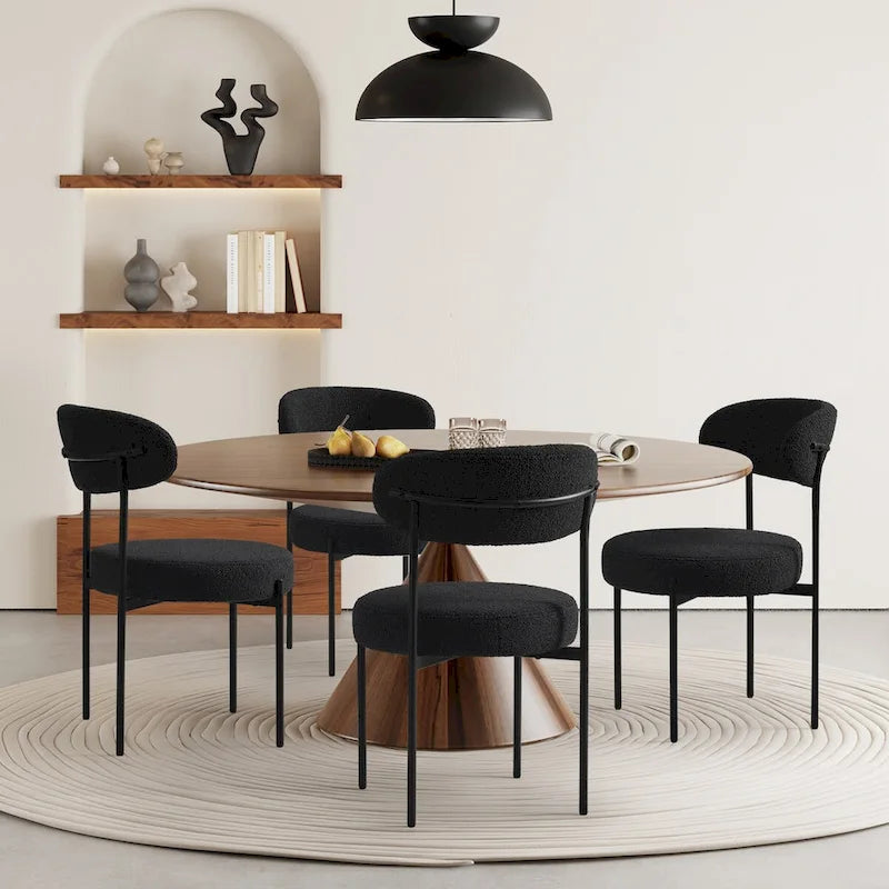 Chaise de salle à manger Bayville en métal avec dossier incurvé et revêtement en tissu (Lot de 4)
