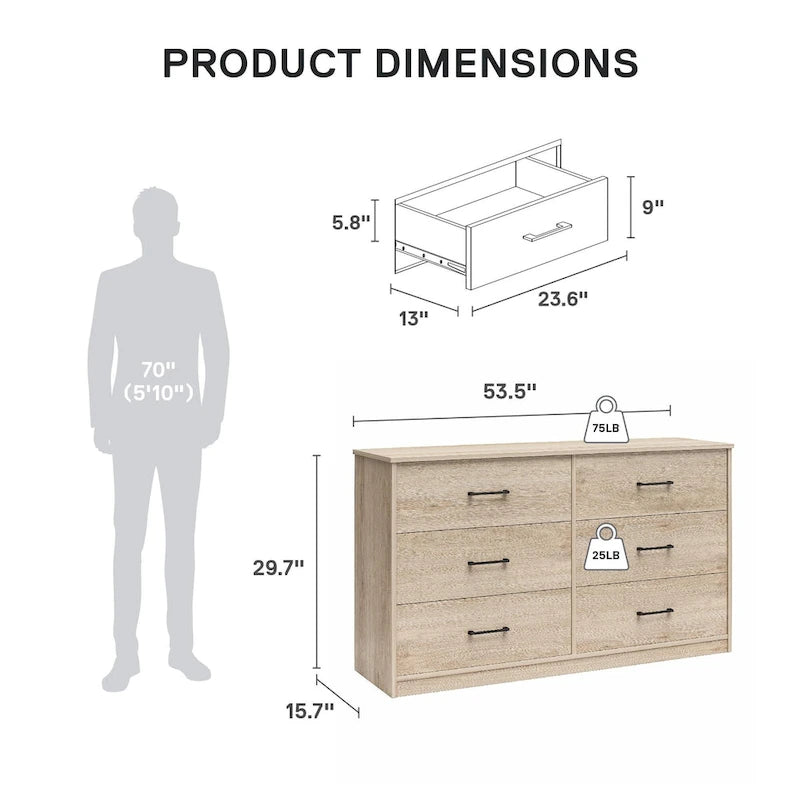 Commode large à 6 tiroirs BrEZ Build Pearce