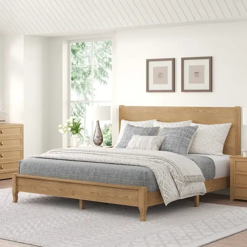Lit plateforme en panneaux de bois massif avec tête de lit, lits doubles rustiques en bois, cadre de lit, mobilier de chambre à coucher