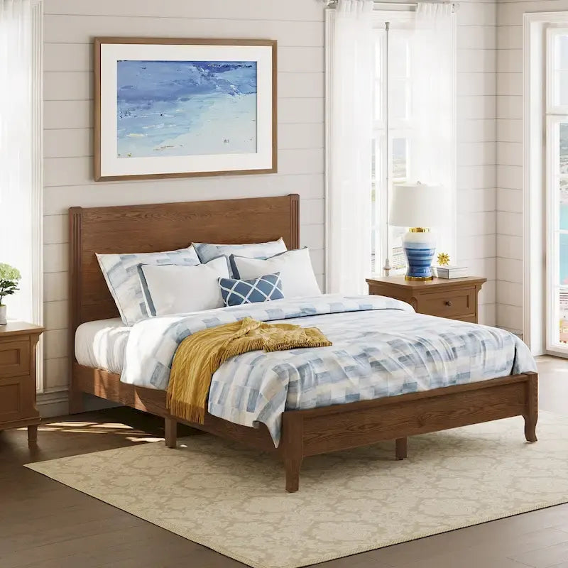 Lit plateforme en panneaux de bois massif avec tête de lit, lits doubles rustiques en bois, cadre de lit, mobilier de chambre à coucher