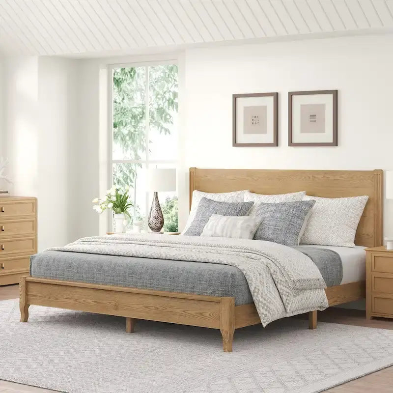Lit plateforme en panneaux de bois massif avec tête de lit, lits doubles rustiques en bois, cadre de lit, mobilier de chambre à coucher