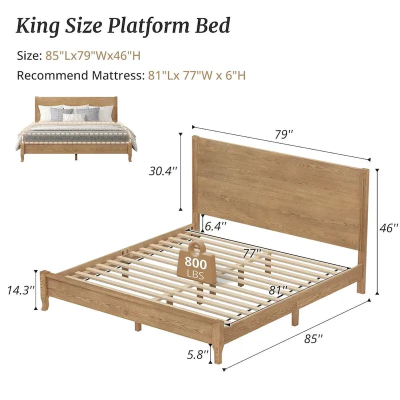 Lit plateforme en panneaux de bois massif avec tête de lit, lits doubles rustiques en bois, cadre de lit, mobilier de chambre à coucher