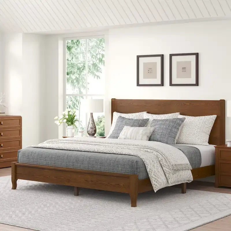 Lit plateforme en panneaux de bois massif avec tête de lit, lits doubles rustiques en bois, cadre de lit, mobilier de chambre à coucher
