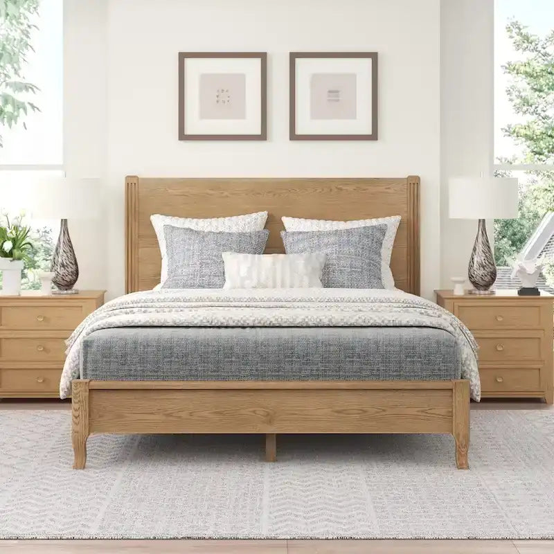 Lit plateforme en panneaux de bois massif avec tête de lit, lits doubles rustiques en bois, cadre de lit, mobilier de chambre à coucher
